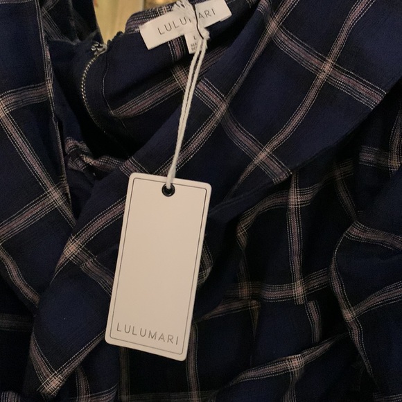 NWT Flawless Large Anthropologie Lulumari Blue Plaid V-Neck Crop Blouse - Picture 6 of 7